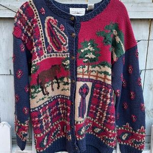 Portraits by Northern Isles Horse Themed Hand Knitted Sweater Size Medium